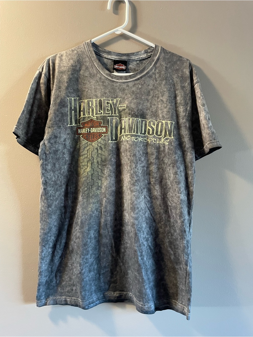 Harley-Davidson Black Mineral Wash Logo Tee with Yellow Accent